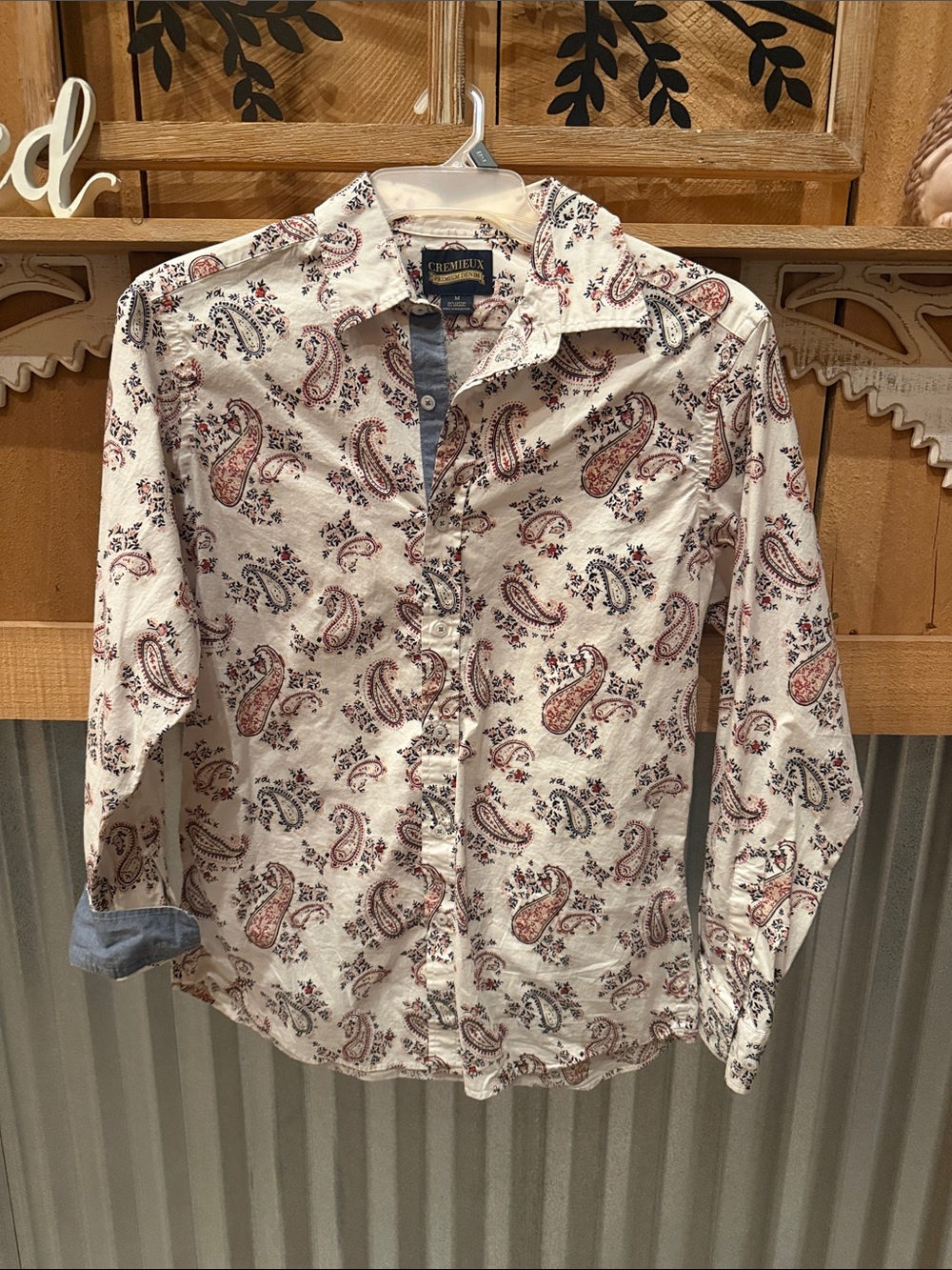 Cremieux Paisley Long-Sleeve Shirt - Cream with Red & Blue Paisley